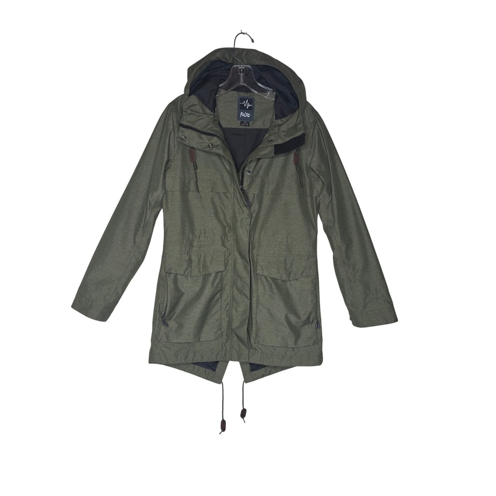Pulse‎ Womens Olive Green Hooded Parka Jacket XS Utility Fishtail Hem Coat Comfy